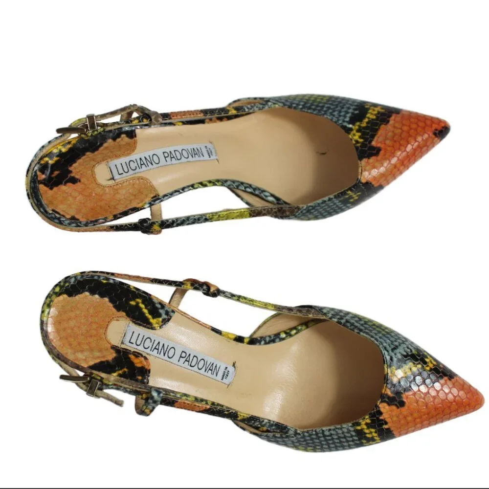 Luciano Padovan Multicolor Snakeskin Slingback Closed Toe Pumps Size 36 (US 6)